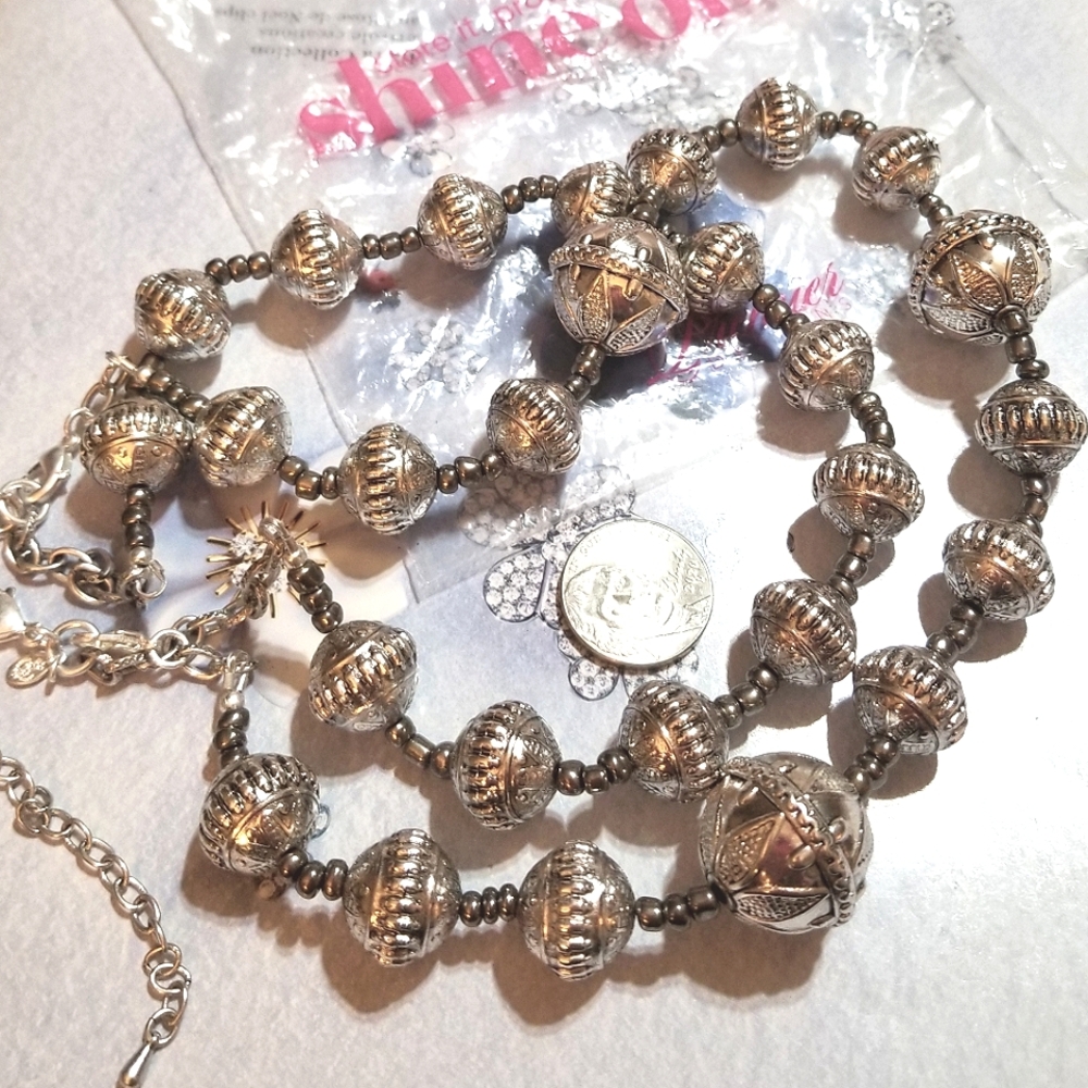 NEW Premier Designs Double Strand Silver Bead Necklace - Picture 5 of 7